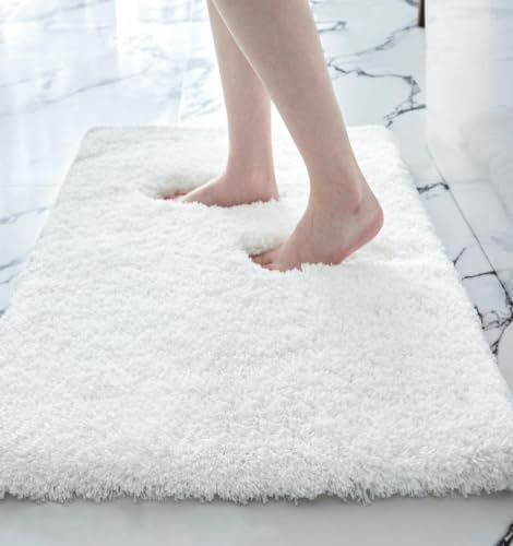 Disolla White Bathroom Rugs 17x24, Microfiber Non-Slip Plush Small Bath Mat by Disolla