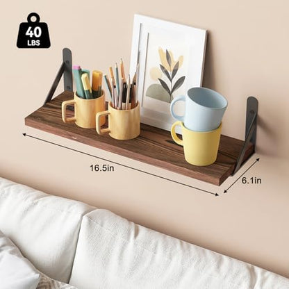 YGEOMER 16.5 Inch Floating Wall Shelves, Dark Carbonized Pine - Image 3