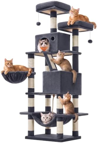 Feandrea Cat Tree, 66.1-Inch Large Cat Tower, Smoky Gray by FeandreabySONGMICSHOME
