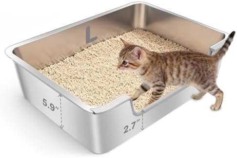 Low Entry Litter Box for Senior or Disabled & Injured Cats, Stainless Steel by Ixaro