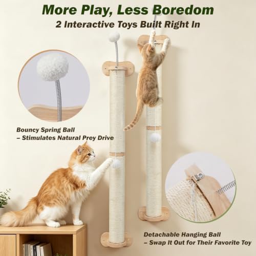 EMUST Cat Wall Scratcher 2 Pack 66", Tall Sisal Scratch Post - Image 5