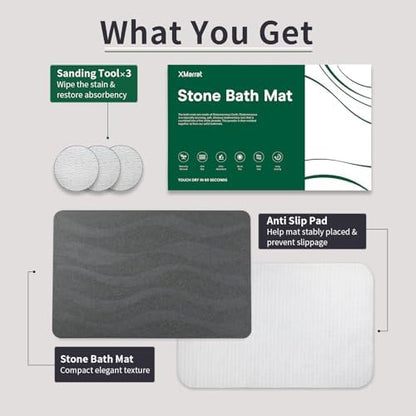 XMarrat Stone Bath Mat, Diatomaceous Earth Shower Mat, 23.6" x15.4'' - Image 4