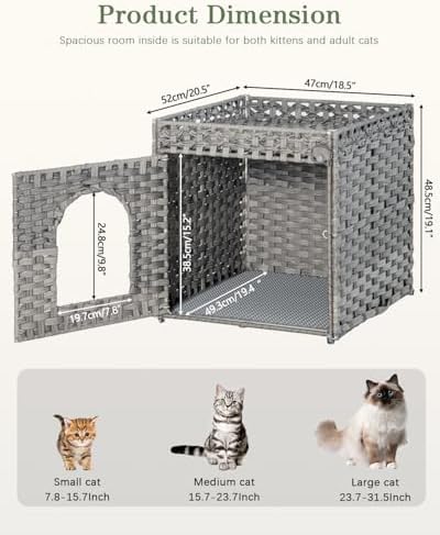 SETVSON Cat Litter Enclosure, Rattan PE Hidden Kitty House - Image 5