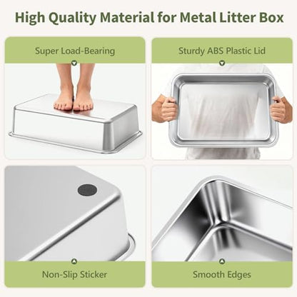 Gimars 2 Pack XL Stainless Steel Cat Litter Box - Image 6