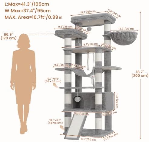 Heybly Tall Cat Tree 78-inch Multi-Level Cat Tower - Image 5