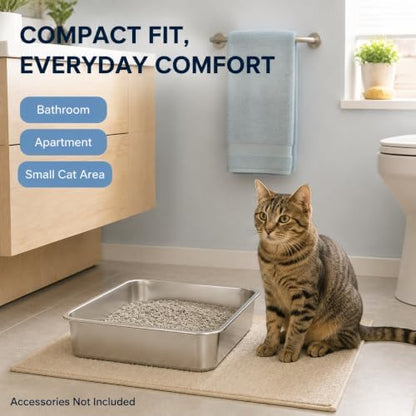 Small Stainless Steel Kitten Litter Box, Low Entry, 15.7 x 11.8 x 4 in - Image 6