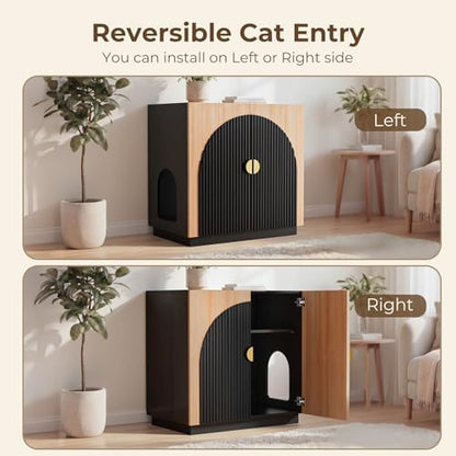 Amunrbrek Large Litter Box Enclosure, Fluted Hidden Cat Litter Box Cabinet - Image 6