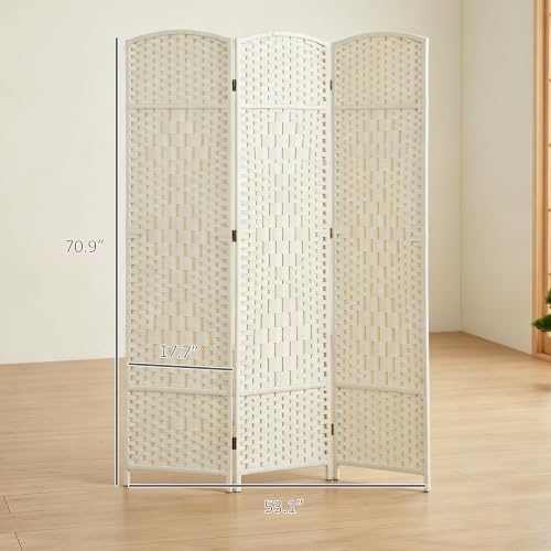 HOMCOM 3 Panel Room Divider 6 Ft Privacy Screen Hand-Woven White - Image 7