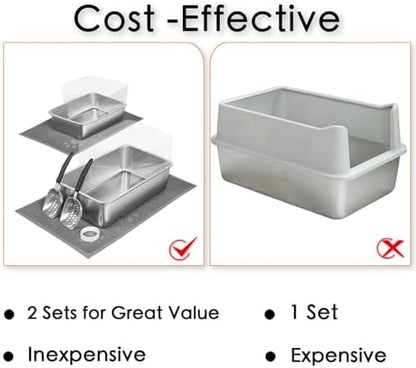 2 PCS Stainless Steel Cat Litter Box, Extra Large Metal Litter Box - Image 4