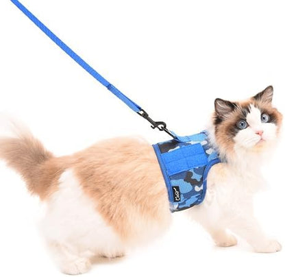Cat Harness and Leash Set for Walking Escape Proof, Ocean Camo by YizhiMiaow