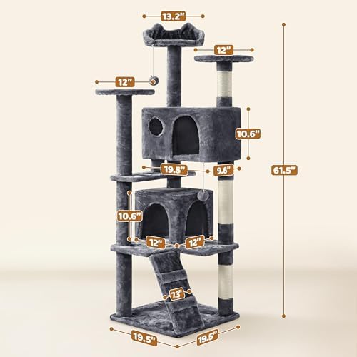 Yaheetech 62in Cat Tree with 2 Condos Sisal Scratching Post Sturdy Tower - Image 3