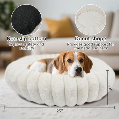 Donut Small Medium Dog Bed Washable Kitty & Puppy Bed, 23in White - Image 2
