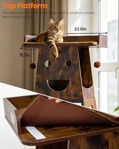 56in Modern Wood Cat Tree Tower - Image 3