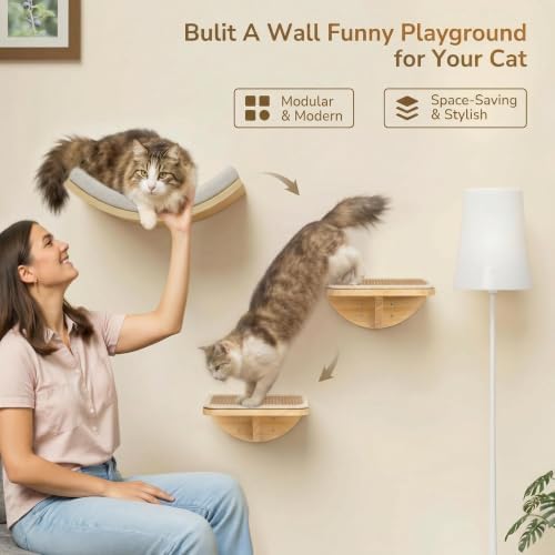 4-PCS Cat Wall Shelves with Foam-Padded Bed & Sisal Steps - Image 2