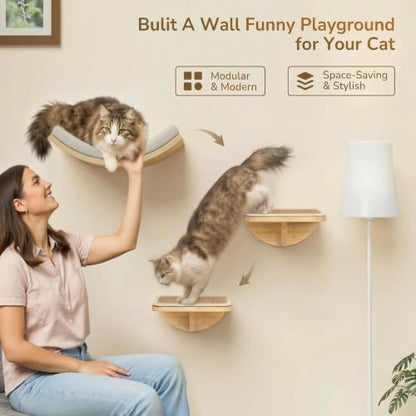 4-PCS Cat Wall Shelves with Foam-Padded Bed & Sisal Steps - Image 2