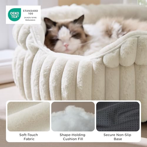 Bedsure ComfyFleece® Washable Cute Large Cat Bed, Soft Round Puppy Bed - Image 3