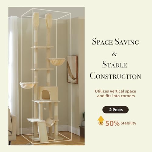 PAWZ Road Floor to Ceiling Cat Tree, 85–112" Tall Cat Tower - Image 3