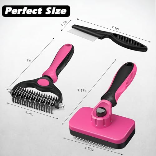Professional 3PCS Self Cleaning Slicker Brush & Pet Grooming Rake & Flea Comb - Image 7