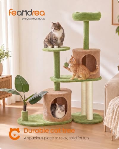 Feandrea Cat Tree, 42.9-Inch Multi-Level Plush Cat Tower, Artificial Leaves - Image 2