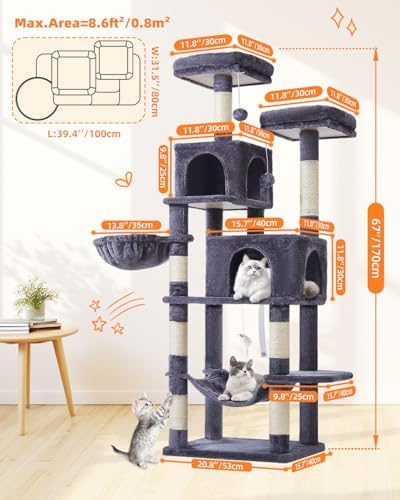 Taoqimiao Cat Tree, 67 in Tall Cat Tower - Image 2