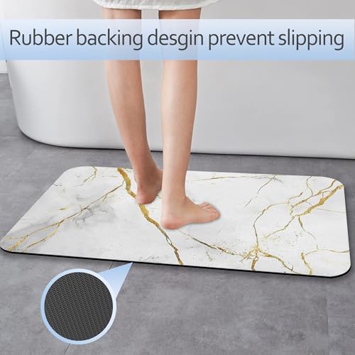 Platinum Marble Bathroom Rug 29.5"x17", Quick-Drying Super Absorbent Diatomite - Image 3
