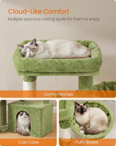 Feandrea Cat Tree, 33.8" Cat Tower, Scratching Posts and Ramp - Image 4