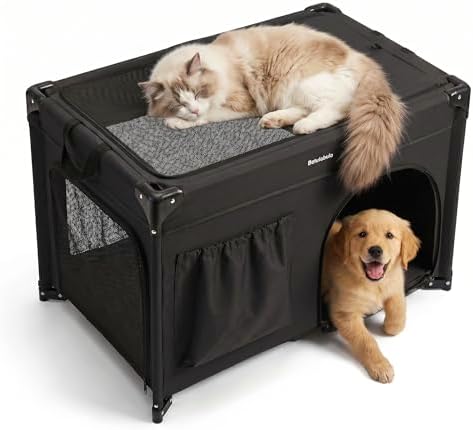 36 Inch Collapsible Travel Dog Crate, 4 Doors & Soft Pet Mat by Betulabulo