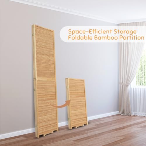 Bamboo Mesh Woven Room Divider 5.6FT, 4 Panel Folding Privacy Screen - Image 4