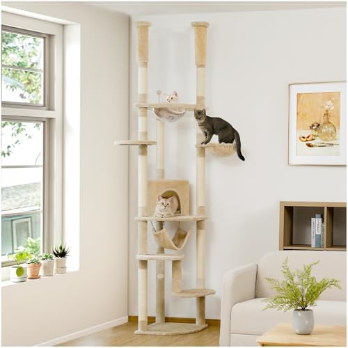 PETEPELA Floor to Ceiling Cat Tree, 92.9-101.6" Tall Cat Tower by PETEPELA