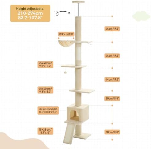 PEQULTI Floor to Ceiling Cat Tree, Adjustable 83-108in 5-Level Tower - Image 3