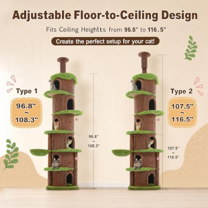 MUTTROS Magic Forest Floor-to-Ceiling Cat Tree, Adjustable 96.8"-116.5" - Image 6