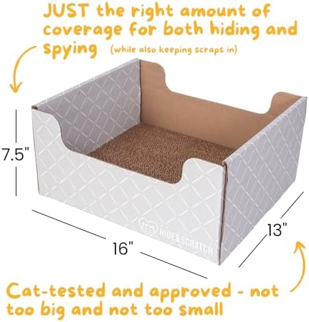 Hide & Scratch Cardboard Cat Scratcher Box & Bed Light Grey Diamond Pad - Image 5