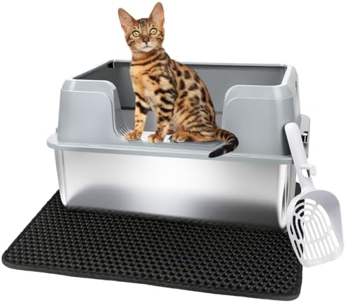 Vivifying Stainless Steel Cat Litter Box, Large Semi-Enclosed Litter Box by Vivifying