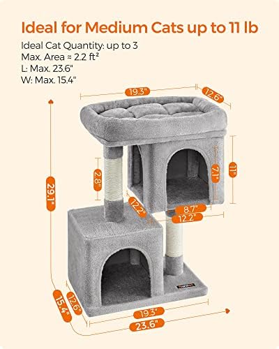 Feandrea Cat Tree, 29.1-Inch Small Cat Tower, Cute Plush Condo, Light Gray - Image 6