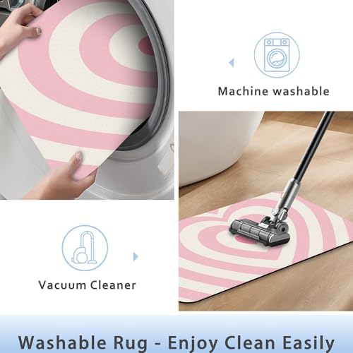 Pink Love Heart Bathroom Rug 29.5"x17", Super Absorbent Fast Drying Bath Mat - Image 5