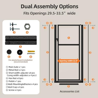 56" Extra Tall Clear Cat Gate, 29.5‑33.5" Wide Pet Gate - Image 2