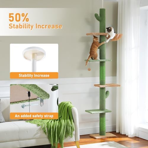 PAWZ Road Cactus Floor-to-Ceiling Cat Tree 5-Tier Cat Tower - Image 5