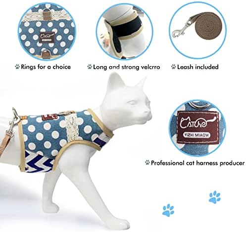 Cat Harness and Leash Set Escape Proof, Polka Dot Blue - Image 3