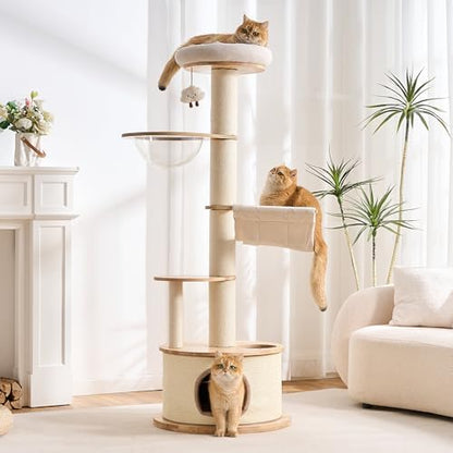 64.2" Solid Wood Cat Tree Tower by Kicari