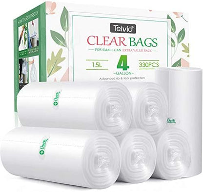 Teivio Small Clear Trash Bags 4 Gallon 330 Count Bathroom Garbage Bags by Teivio
