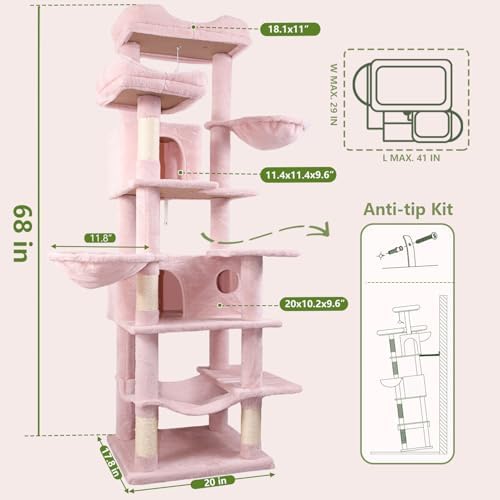 68 Inches Multi-Level Large and Tall Cat Tree Tower - Image 2
