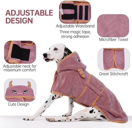 Dog Bathrobe, Fast Drying Coat, Super Absorbent Bath Towel Pink XXL - Image 3