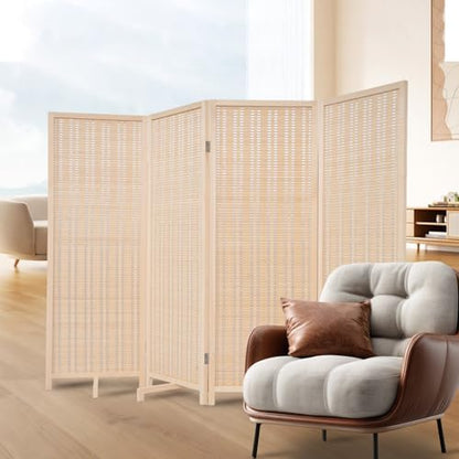 Bamboo Room Divider 4 Panel 47" H, 360°Rotating Feet Privacy Screen by JVVMNJLK