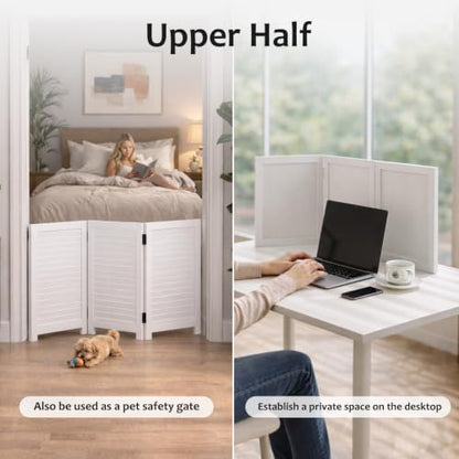 3 Panel Room Divider, Folding Wood Privacy Screen - Image 2