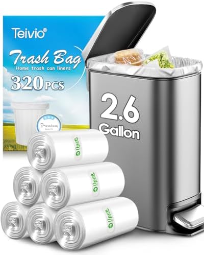 Teivio Small Clear Trash Bags 2.6 Gallon 320 Count Unscented Garbage Bags by Teivio