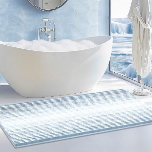 BSICPRO Large Bathroom Rugs Runner, 22x60 Striped Bath Mats, Ice Blue by BSICPRO