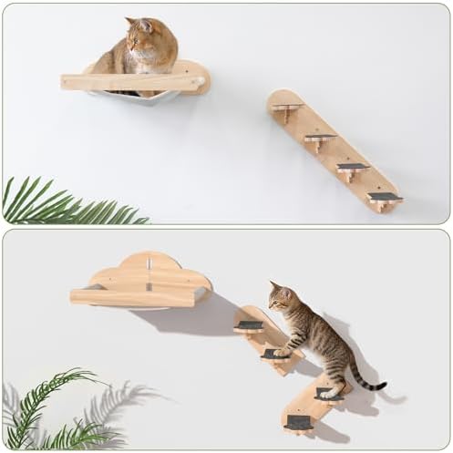 Wall Mounted Cat Hammock with 3 Climbing Steps, Pine Wood Cat Climbing Shelves - Image 4