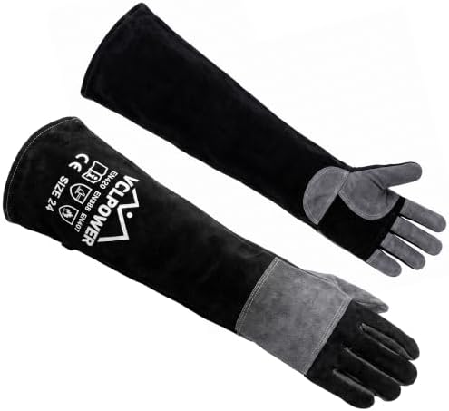 vclpower Animal Handling Gloves, Bite Proof Double Leather, 24 in, Size M by Vclpower