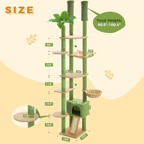 PETEPELA Floor to Ceiling Cat Tree, Adjustable 90.5"-100.4" Tower - Image 3