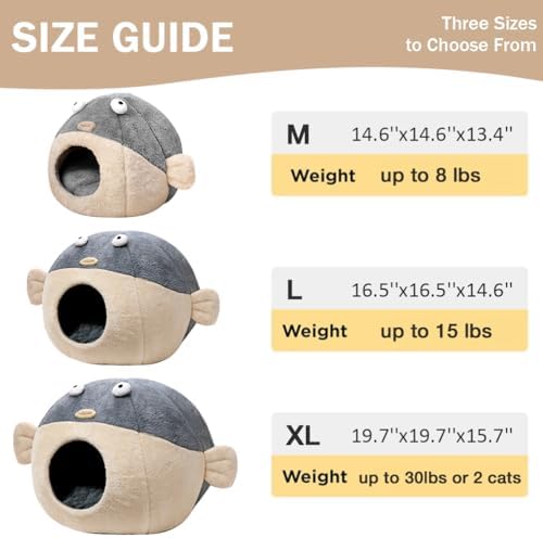 Cat Beds for Indoor Cats-19.7''Cute Pufferfish Larger Cat Cave Bed - Image 2